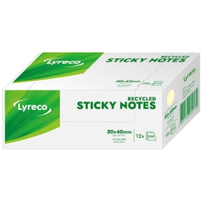 Notes LYRECO recycled 50x40mm gul 12/fp