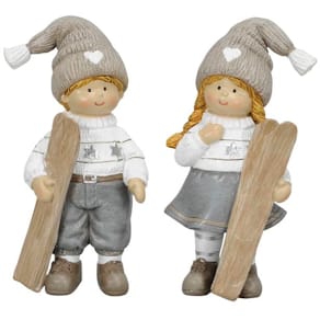 Weihnachtsfigur Noname Kind mit Ski, grau/braun, sortiert