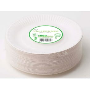 Middagstallerken papir Ø18 cm, hvid komposterbar, 100 stk