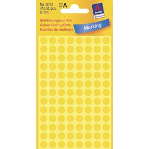Universaletiketter Avery 3013 8x8 mm gul, 416 stk, FSC