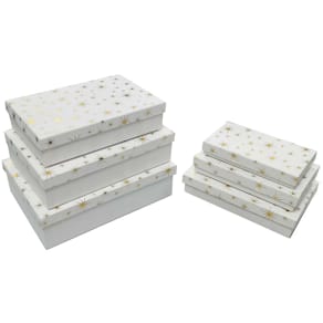 Geschenkkarton PBS Kraftpapier, weiß, Goldsternchen, 18x10x3 cm