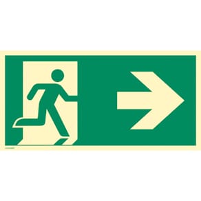 Fluchtwegschild MOEDEL ISO 7010, Notausgang rechts, Pfeil rechts,