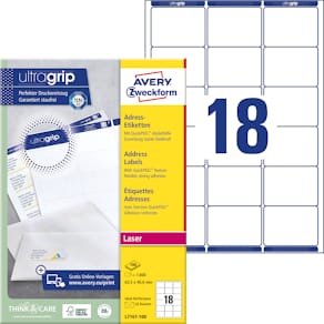 Etikett AVERY Ultra Grip 63,5x46,6mm 1800/FP