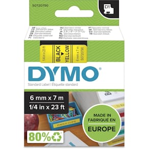 Taperol Dymo D1, 6 mm, zwart op geel