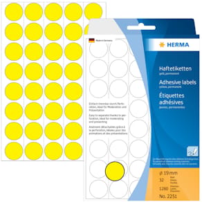 Vielzweck-Etiketten HERMA, Ø 19 mm, gelb
