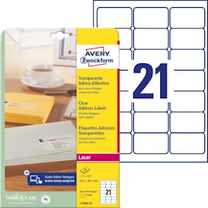 Etikett AVERY 63,5x38,1mm transparent, 25/FP