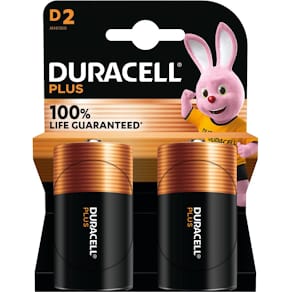 Batterij Duracell Plus 100%, D, blister van 2 stuks