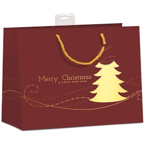 Geschenktragetasche SKORPION Weihnachtsmotiv Baum, weinrot