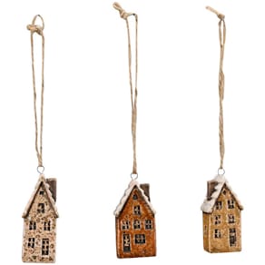 Weihnachtsanhänger Haus, braun-weiß sortiert, Steinzeug