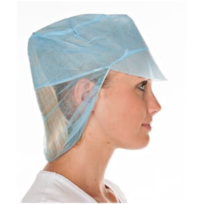 Engangshætte med skygge til langt hår, mat blå, 500 stk