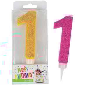 Geburtstagskerze TRENDHAUS Zahl 1, sortiert, Glitter Maxi