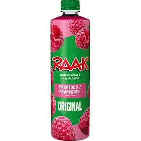 Limonadesiroop Raak, framboos, fles van 75 cl
