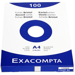 Karteikarten Exacompta, A4, blanko, weiß, 100 Stück