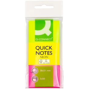 Haftnotizblock Q-CONNECT, 38 x 51 mm, neonpink/neongelb/neongrün,