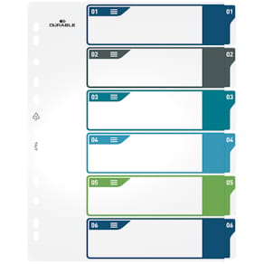 Ordnerregister Durable 1-6, PP/A4+, weiß/farbig