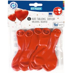 Luftballon STYLEX Herz, rot, 6 Stück, sortierte Größen