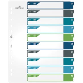 Ordnerregister Durable, 1–10, PP/A4+, weiß/farbig