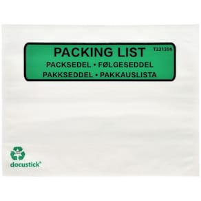 Følgeseddellommer C6 hvid, glasine/kraft, grøn/sort tryk, 1000stk