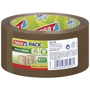 Pakketape tesa ecoLogo støjsvag, 50mmx66m 57µm, brun, 6 rl