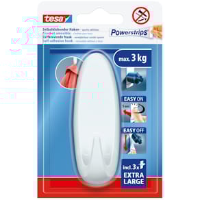 Klebehaken tesa Powerstrips XL, oval, weiß, 1 Haken + 3 Strips