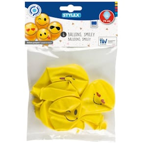 Luftballon STYLEX Smiley, 6 Stück, gelb, 75 cm, heliumgeeignet