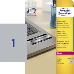 Laseretiketter Avery A4 grå, 1/ark, 20 ark