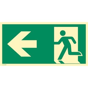 Schild MOEDEL Rettungsweg links, ISO7010, Folie, 297 x 148 mm