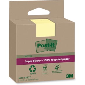 Notitieblok Post-it Super Sticky Recycled, 76 x 76 mm, geel, 70 v