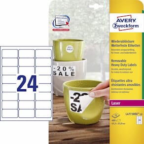 Laseretiketter Avery vejrbestandige, aftagelige, 480 stk