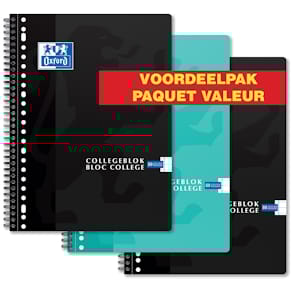 Collegeblok Oxford School, A4+, 160 bladzijden, 23-gaats, 3 stuks