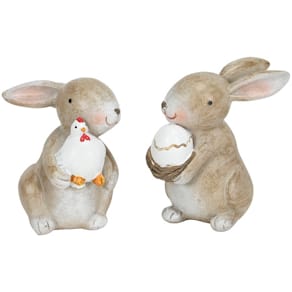 Dekofigur Osterhase mit Ei, Polyresin, braun, sortiert