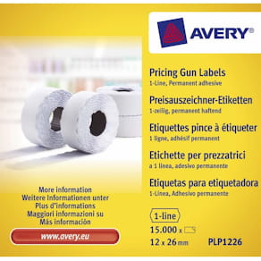 Prisetiketter Avery 26x12 mm hvid, 1 linje, rulle 15.000