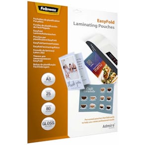 Lamineringslommer Fellowes EasyFold A3 80µm, klar, kasse 5 pk