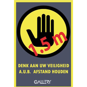 Sticker Gallery waarschuwing; houd 1,5 meter afstand, ft A5