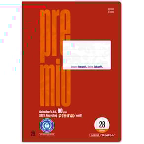Schulheft Staufen Premio, Lineatur 28, A4, 16 Blatt, 5mm kariert