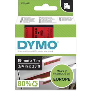 Tape Dymo D1, 19 mm, zwart op rood