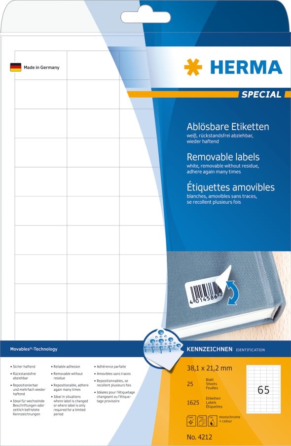Bte de 1625 Étiquettes SuperPrint 38,1x21,2mm sur A4 Détachables Blanc