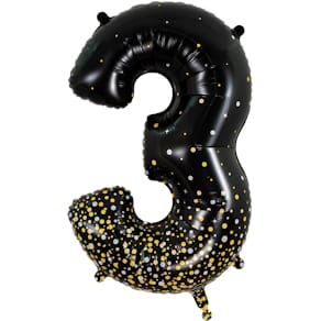 Folienballon OAK TREE Sparkling Fizz, Zahl 3, Black & Gold, 86 cm