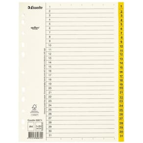 Pärmregister ESSELTE A4 1-31 Gul, flikförstärkt