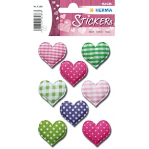 Schmucketiketten HERMA Herzen Stoff, 8 Stück, bunt