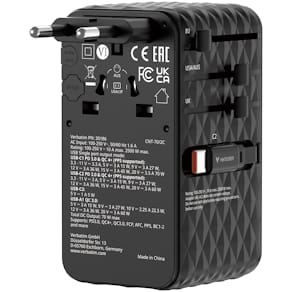 VERBATIM 70W 2C Retractable Universal Travel Adapter Black