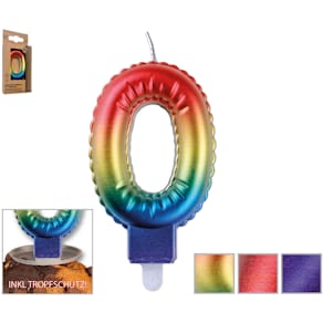 Zahlenkerze TIB, Zahl 0, 3-fach Rainbow