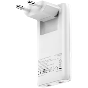 VERBATIM Fold 'n' Go GaN Charger 65W EU 2xUSB-C, White