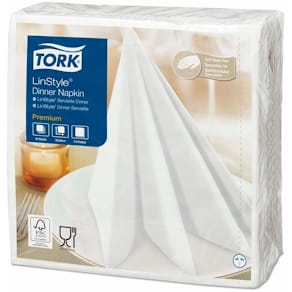 Middagsservietter Tork LinStyle hvid, 1/4-fold, 39x39 cm, 50 stk