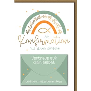Glückwunschkarte Konfirmation Geldschein, bunt, mit Umschlag, 11,