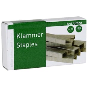Hæfteklammer, BNT, størrelse: NO. 10 antal ark: 10, pakke a 1000