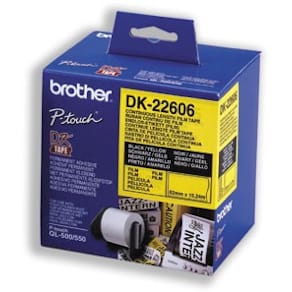 Etiketter BROTHER DK-22606 Gul löpande plastfilm, 62mm x 15,24m