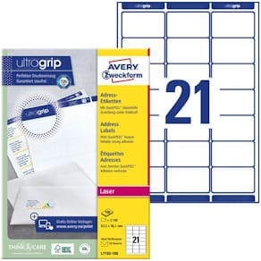Etikett AVERY laser QP 63,5x38,1(2100)