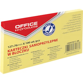 Memoblok OFFICE products, ft 76 x 127 mm, 100 vel, geel
