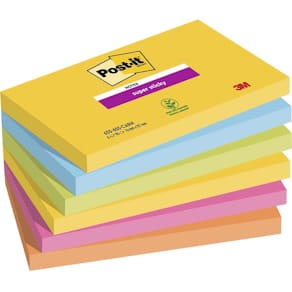 Notes, Post-it, Super sticky, assorteret 127x76mm, pakke a 6 stk